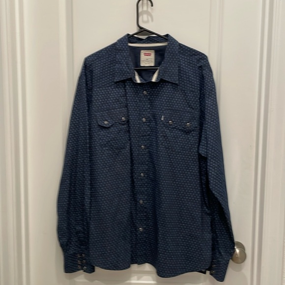 VINTAGE! Levi’s XXL Navy Western Snap Up Long Sleeved Shirt - Picture 1 of 10